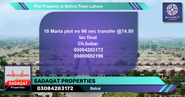 Residential Plot for Sale in Bahria Town, Lahore - (BP-40472)