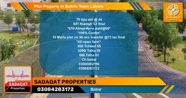 Residential Plot for Sale in Bahria Town, Lahore - (BP-40484)