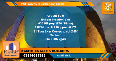 Residential Plot for Sale in Bahria Town, Lahore - (BP-40762)