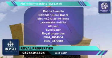 Residential Plot for Sale in Bahria Town, Lahore - (BP-41243)