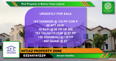Residential Plot for Sale in Bahria Town, Lahore - (BP-42135)