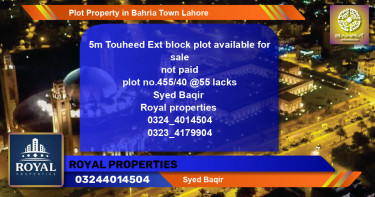Residential Plot for Sale in Bahria Town, Lahore - (BP-42758)