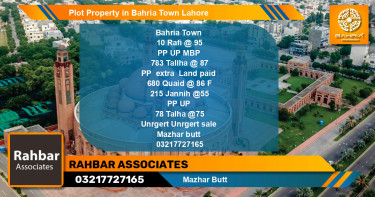 Residential Plot for Sale in Bahria Town, Lahore - (BP-43032)