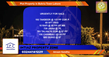Residential Plot for Sale in Bahria Town, Lahore - (BP-43060)