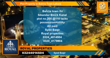 Residential Plot for Sale in Bahria Town, Lahore - (BP-43492)