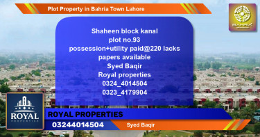 Residential Plot for Sale in Bahria Town, Lahore - (BP-43800)