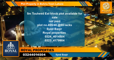Residential Plot for Sale in Bahria Town, Lahore - (BP-43801)