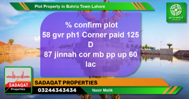 Residential Plot for Sale in Bahria Town, Lahore - (BP-43863)