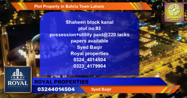 Residential Plot for Sale in Bahria Town, Lahore - (BP-44316)