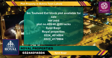 Residential Plot for Sale in Bahria Town, Lahore - (BP-45115)