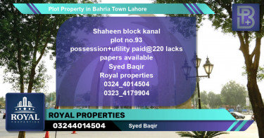 Residential Plot for Sale in Bahria Town, Lahore - (BP-46496)