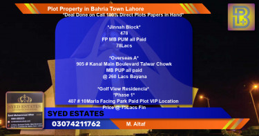 Residential Plot for Sale in Bahria Town, Lahore - (BP-46784)