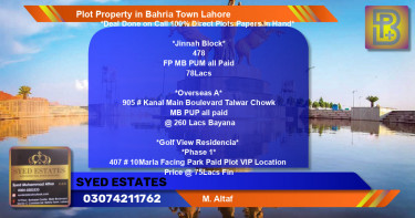 Residential Plot for Sale in Bahria Town, Lahore - (BP-46790)