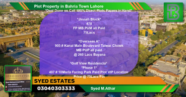 Residential Plot for Sale in Bahria Town, Lahore - (BP-46862)