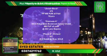 Residential Plot for Sale in Bahria Town, Lahore - (BP-46943)