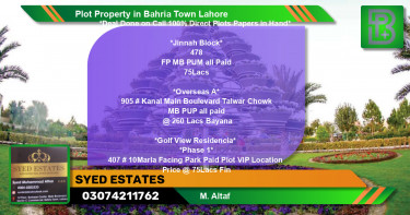Residential Plot for Sale in Bahria Town, Lahore - (BP-46944)