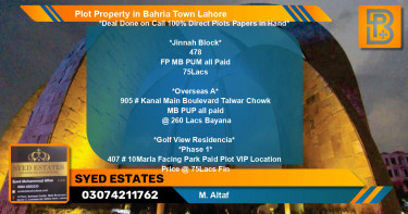 Residential Plot for Sale in Bahria Town, Lahore - (BP-46947)