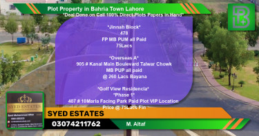 Residential Plot for Sale in Bahria Town, Lahore - (BP-47500)