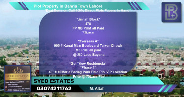 Residential Plot for Sale in Bahria Town, Lahore - (BP-47746)