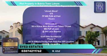 Residential Plot for Sale in Bahria Town, Lahore - (BP-47905)