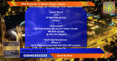 Residential Plot for Sale in Bahria Town, Lahore - (BP-48048)