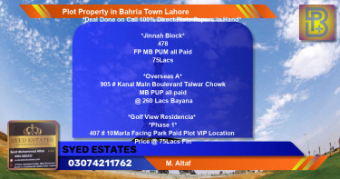 Residential Plot for Sale in Bahria Town, Lahore - (BP-48461)