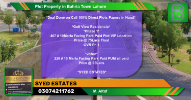 Residential Plot for Sale in Bahria Town, Lahore - (BP-48956)