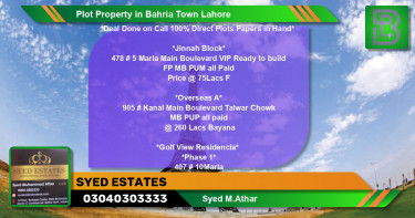 Residential Plot for Sale in Bahria Town, Lahore - (BP-49235)