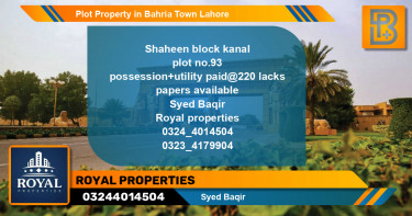 Residential Plot for Sale in Bahria Town, Lahore - (BP-50022)