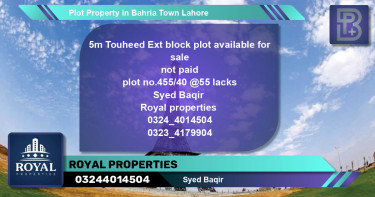 Residential Plot for Sale in Bahria Town, Lahore - (BP-50370)