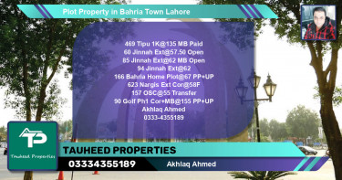 Residential Plot for Sale in Sector F - Tipu Sultan Block -  Bahria Town, Lahore - (BP-52259)