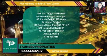 Residential Plot for Sale in Bahria Town, Lahore - (BP-52856)