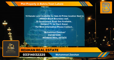 Residential Plot for Sale in Bahria Town, Lahore - (BP-52988)