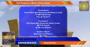 Residential Plot for Sale in Bahria Town, Lahore - (BP-53004)