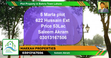 Residential Plot for Sale in Sector C - Nargis/Hussain Ext. -  Bahria Town, Lahore - (BP-53822)