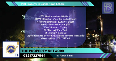 Residential Plot for Sale in Bahria Town, Lahore - (BP-54269)