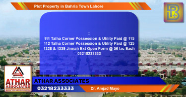 Residential Plot for Sale in Bahria Town, Lahore - (BP-55156)