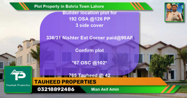 Residential Plot for Sale in Bahria Town, Lahore - (BP-56424)