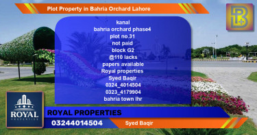 Residential Plot for Sale in Bahria Orchard, Lahore - (BP-56884)