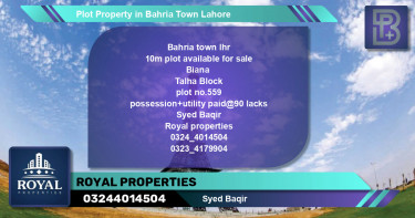 Residential Plot for Sale in Bahria Town, Lahore - (BP-56887)