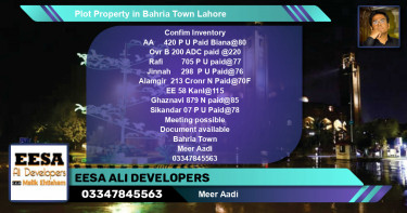 Residential Plot for Sale in Bahria Town, Lahore - (BP-57029)