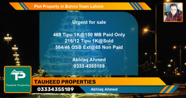 Residential Plot for Sale in Bahria Town, Lahore - (BP-57624)