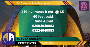 Residential Plot for Sale in Bahria Town, Lahore - (BP-58063)