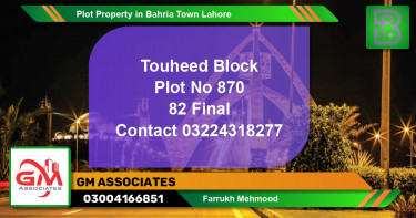 Residential Plot for Sale in Sector F - Tauheed Block -  Bahria Town, Lahore - (BP-58182)