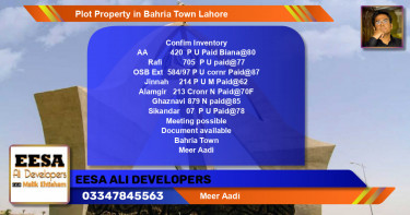 Residential Plot for Sale in Bahria Town, Lahore - (BP-58431)