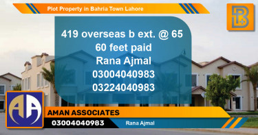 Residential Plot for Sale in Bahria Town, Lahore - (BP-58598)