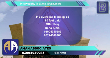 Residential Plot for Sale in Bahria Town, Lahore - (BP-58797)