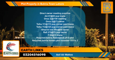 Residential Plot for Sale in Bahria Town, Lahore - (BP-59045)