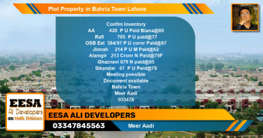 Residential Plot for Sale in Bahria Town, Lahore - (BP-59068)
