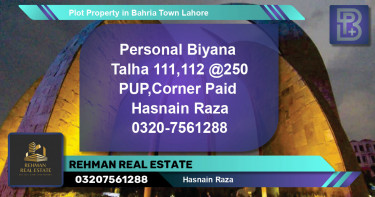 Residential Plot for Sale in Bahria Town, Lahore - (BP-59106)
